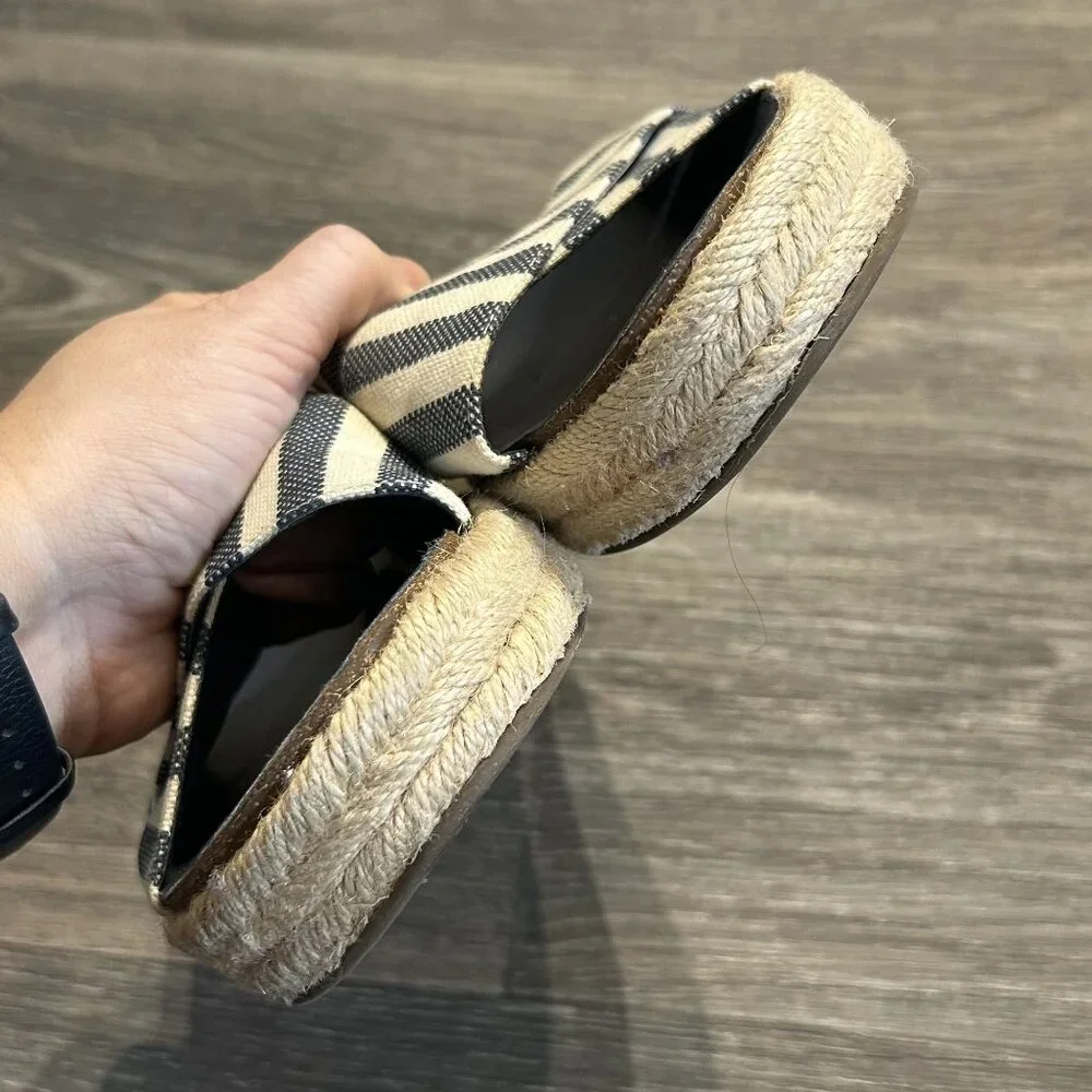 Vince Camuto 8.5 Slide Sandal Blue White Natural Stripe Canvas Espadrille Preppy